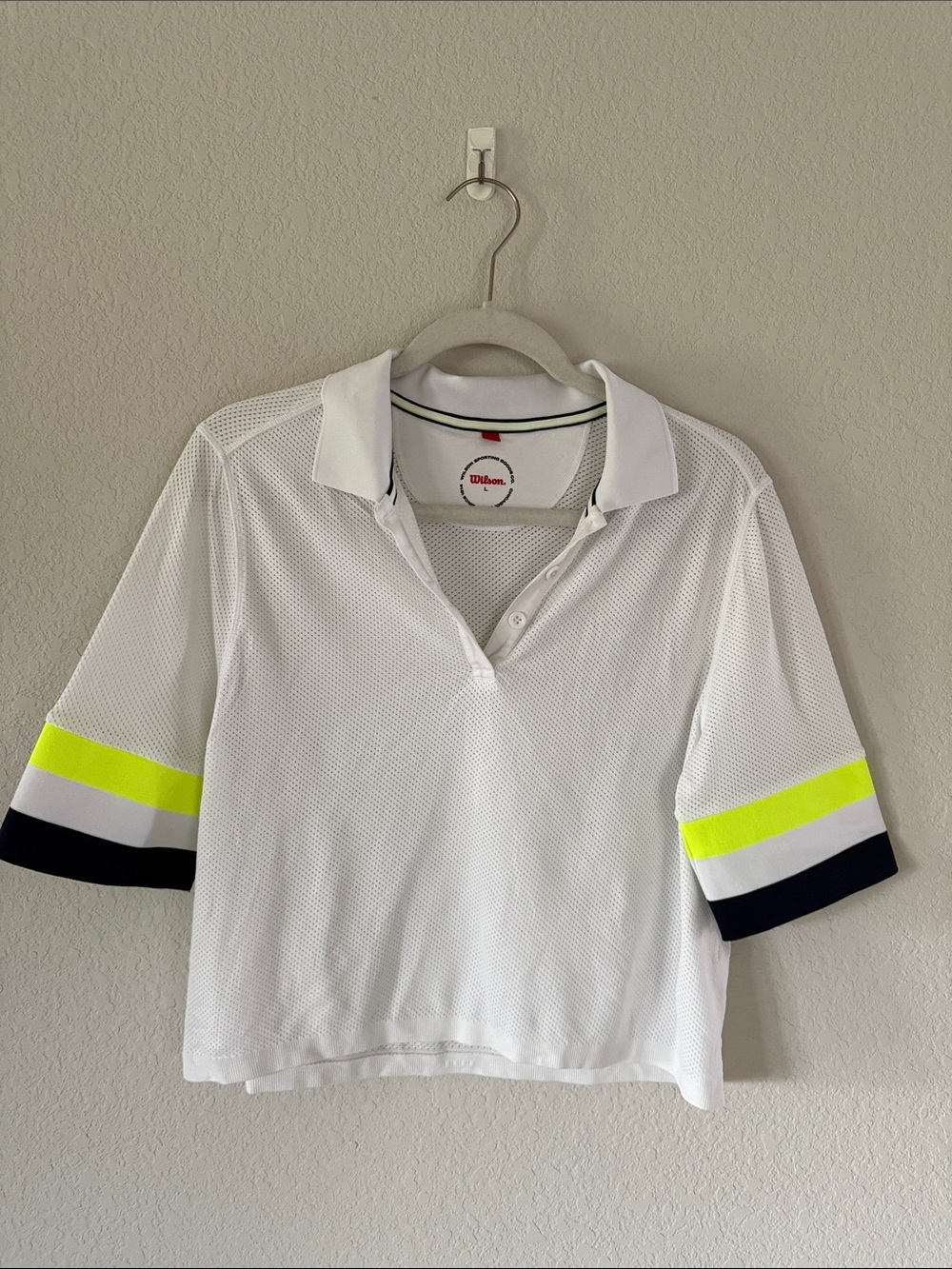 Wilson White Mesh Polo with Neon Yellow & Navy Sleeve Bands